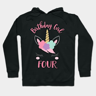 Kids 4Th Birthday Girl Unicorn Fourth Birthday Hoodie